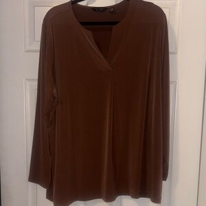 Susan Graver Cocoa Brown V-Neck Blouse